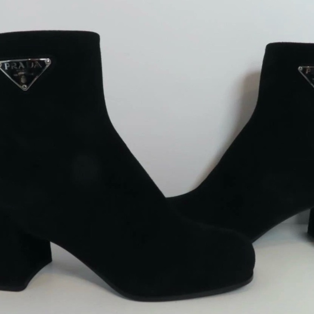 Prada Ankle Boots - Black Suede - triangle logo